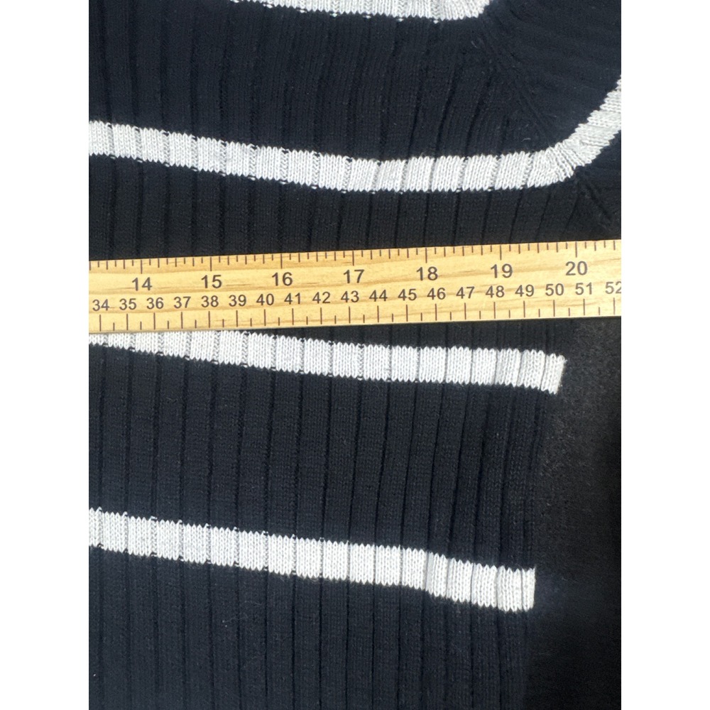 Lauren Ralph Lauren Striped Ribbed Cotton Sweater XL Navy White Lobster Clasp - Picture 5 of 6